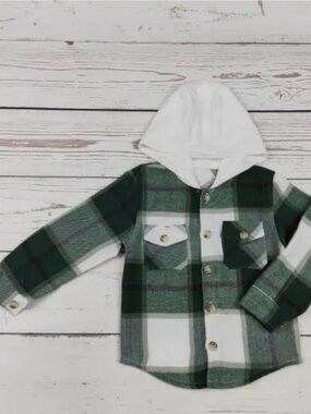 Olive + Scout Kids Hooded Plaid Button-Up Shirt Jacket in 4T